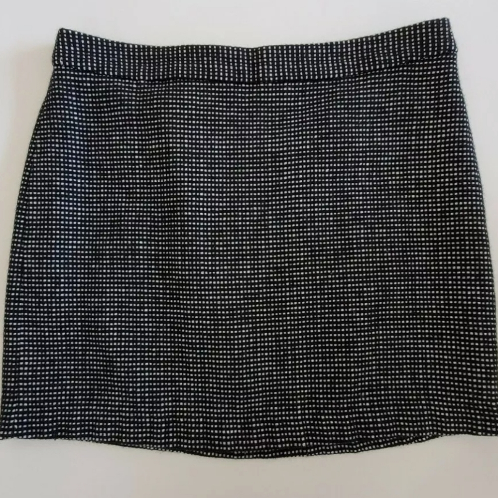 GAP Sz 8 Mini/Micro Pencil Skirt Black White Checked Wool Blend Dark Academia